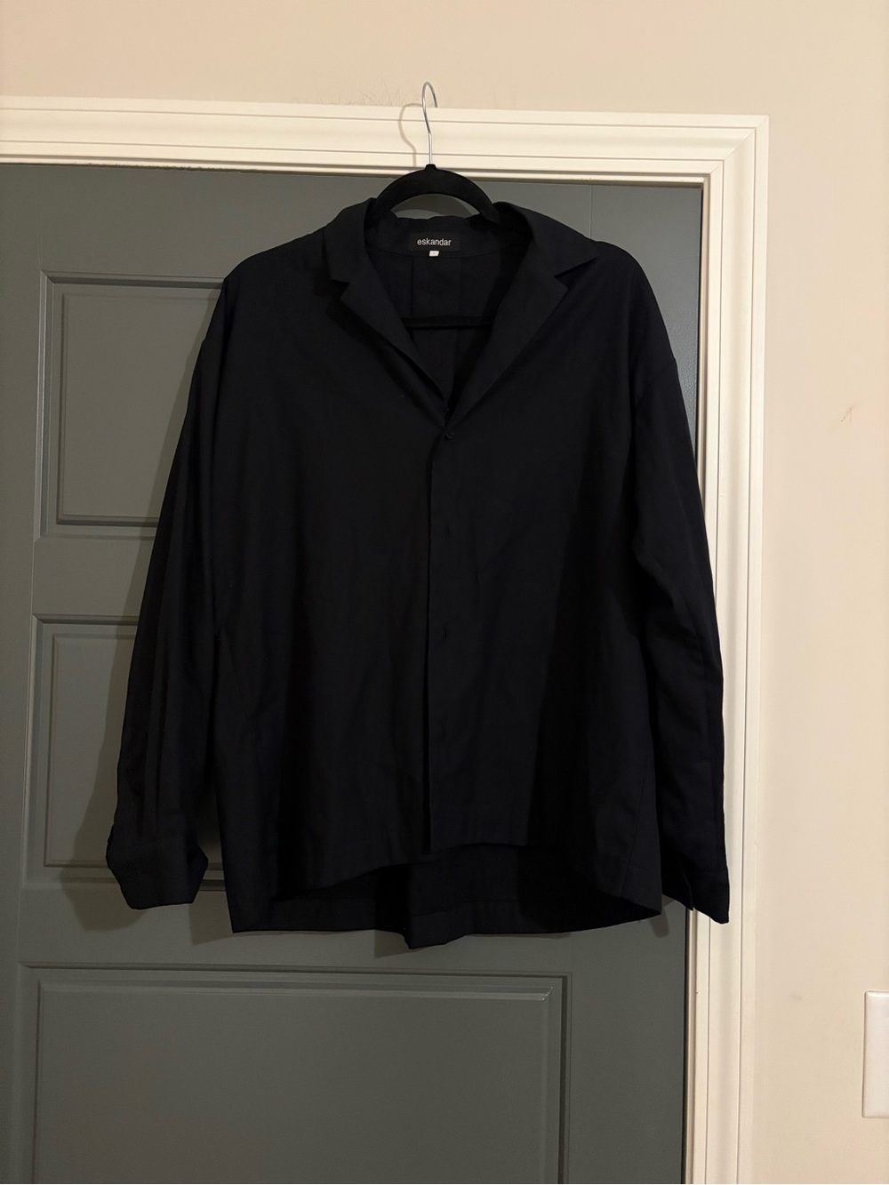 Eskandar Black Oversized Button Front Cotton Shirt Size 1